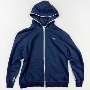 Lacoste Live Full Zip Over your Face Hoodie‎ Size 3XL Navy White French Terry